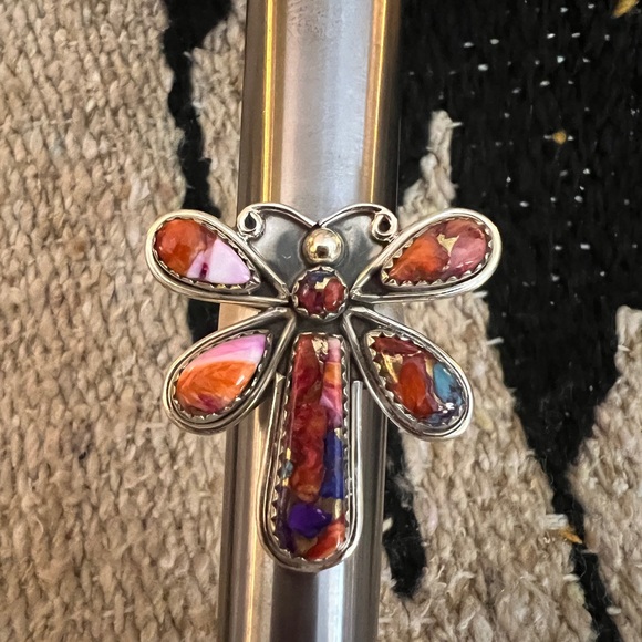 ❤️ Pink Dahlia 925 Dragonfly Southwestern Adjustable Navajo Statement Ring 12.5G - Picture 5 of 11